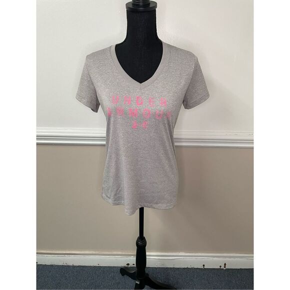 Under Armour Heatgear Light Grey Loose Fit V-neck Short Sleeve Tee Size Small - Picture 1 of 3